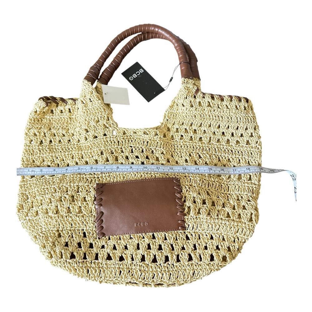 BCBGMAXAZRIA Woven Raffia Tote Bag in Natural/Cognac. - Picture 11 of 12